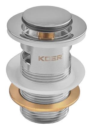 Донный клапан для раковины koer pw-09-01 1 1/4'' с переливом автоматический сlick-сlack (цвет хром) (kr5796)