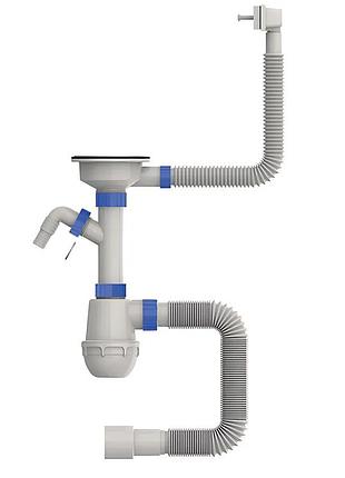 Сифон для кухні mixxus sk-05-wh 3 1/2"x40 з пластиковою сіткою, відведенням для пральної машини, гнучким прямок. переливом