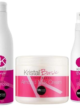 Набір для жирного кореня та сухої довжини волосся bbcos kristal basic м’ятний шампунь 500 мл бальзам 500 мл та спрей 250 мл