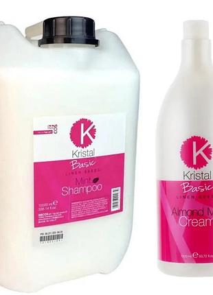 Набір для жирного кореня та пошкодженого волосся bbcos kristal basic м’ятний шампунь 10 л та бальзам 1500 мл