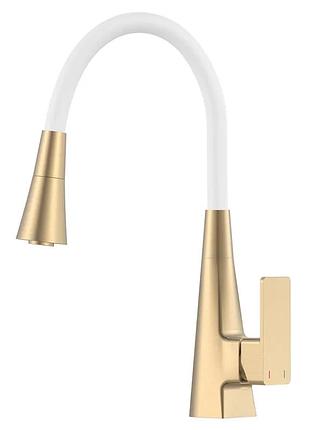 Смеситель для кухни mixxus etna 014-t (nut) brushed gold refl.white (матовое золото+силионный излив белый) (mi8423)