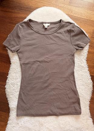 Базова футболка h&m у рубчик, сіро-бежевий (taupe)