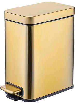 Відро для сміття з плавним закриттям прямокутне mixxus premium quadro-tc0105 brushed gold 5 л (колір матове золото) (mi8394)