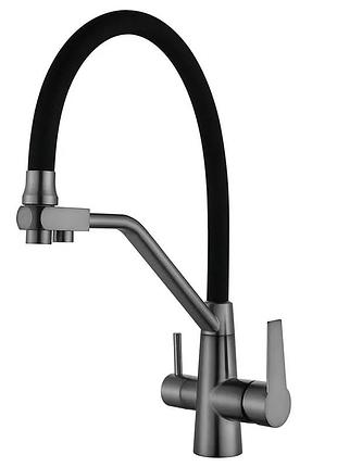 Смеситель кухонный на две воды mixxus ful-021 graphite refl.black (нерж. сталь) (mi6115)