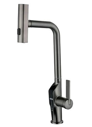 Смеситель для кухни с выдвижной лейкой mixxus falcon 014 graphite, 4 режима, с индикатором температуры (mi6839)