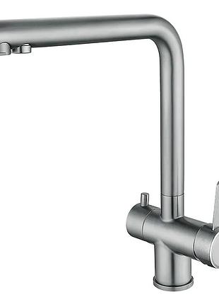 Змішувач для кухні mixxus fan-021 з нерж. сталі sus304 з виходом для питної води (колір нерж) (mi6109)