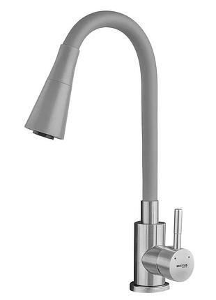 Смеситель для кухни mixxus sus-011-t refl.gray с силиконовым изливом из нерж. стали sus304, излив серый (mi8227)