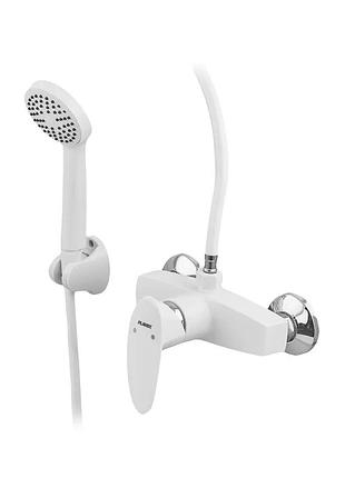 Змішувач для душа plamix cezar-003 set white (з шлангом, лійкою та кронштейном) (колір білий) (pm0665)