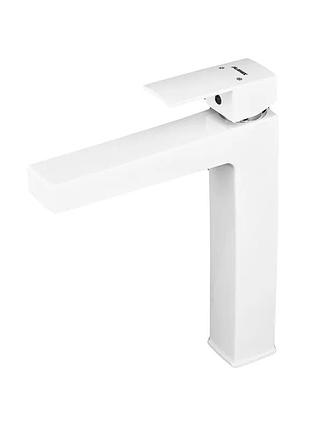 Смеситель для умывальника plamix kubus-001 high set white (с подведением) (pm0672)