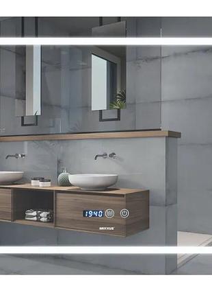 Зеркало mixxus style mr03-80x60 с led touch, anti-fog, диммером, регулятором яркости, часами (mi6005)