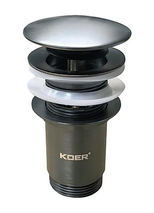 Донний клапан для раковини koer pw-07-07 1 1/4" з переливом автоматичний click-clack (колір графіт) (kr6483)