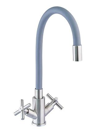 Смеситель кухонный с силиконовым изливом mixxus dve-011 refl.gray (нерж. сталь) (mi6081)