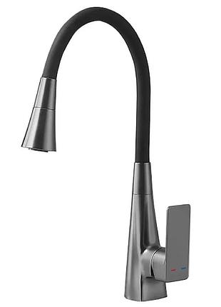 Смеситель для кухни mixxus etna 014-t (nut) graphite refl.black (цвет графит+силконовый излив черный) (mi8422)