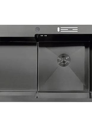 Мойка mixxus mh7849r-hk nano-black (3.0/0.9) из нержавеющей стали "глубокое крыло", с подставкой под ножи (mx1938)
