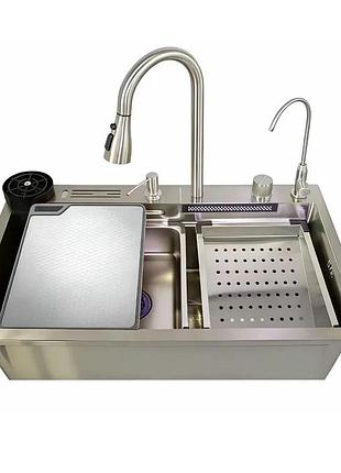 Мойка многофункциональная zerix zh7546-set-06 micro decor ss color со встроенным смесителем с нерж.стали (zm5590)