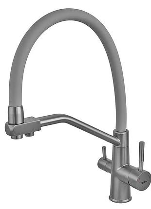 Смеситель для кухни с силиконовым изливом zerix ful-021 graphite refl.gray с нерж. стали sus304 с выходом для пит.воды (zx6000)