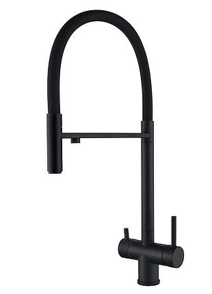 Смеситель кухонный на две воды zerix kit-021 black refl.black (нерж. сталь) (zx4862)