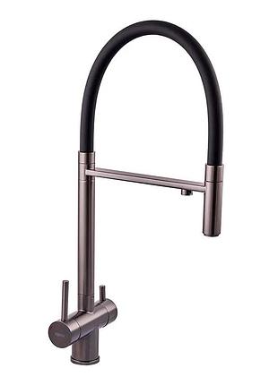 Смеситель для кухни с гибким изливом на две воды zerix kit-021 graphite refl.black с нерж. стали (zx5559)