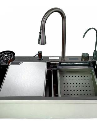 Мойка многофункциональная zerix zh7546-set-07 micro decor graphite со встроенным смесителем с нерж.стали (zm5591)