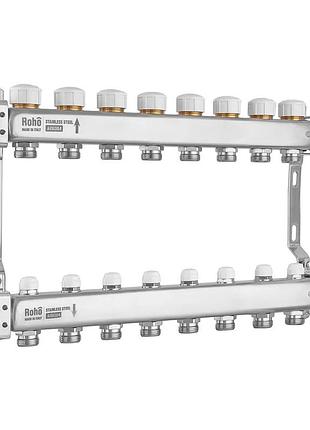 Коллектор с термостатическими и запорными клапанами roho r805-08m - 1"х 8 вых. (ro1039)