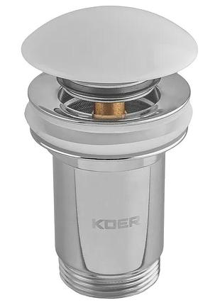 Донный клапан для раковины koer pw-08-11 1 1/4'' без перелива автоматический сlick-сlack (белая рулям.накл) (kr5788)