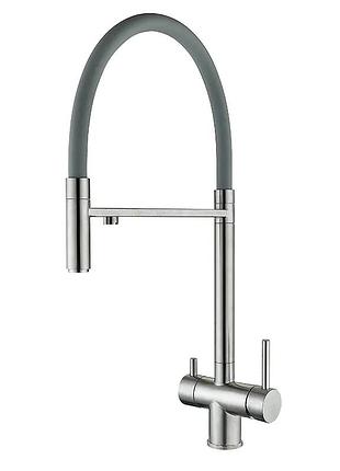 Смеситель кухонный на две воды с гибким изливом zerix kit-021 refl.gray (нерж. сталь) (zx4861)