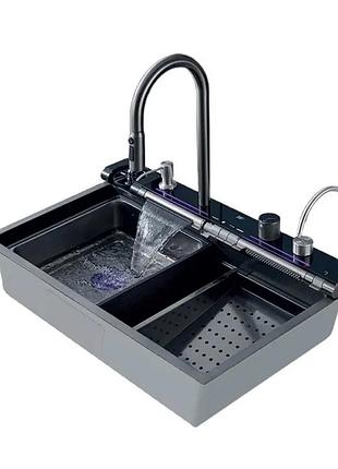 Мойка zerix zh7546-set-04 decor nano-black со встроенным смесителем с нерж. стали (zm5578)