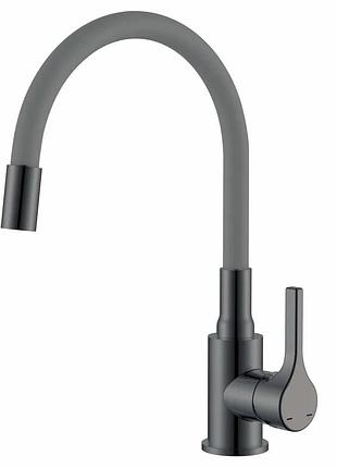 Смеситель для кухни zerix rex-011 graphite refl.grey с нерж.стали (цвет графит+силик.вылив серый) (zx6130)