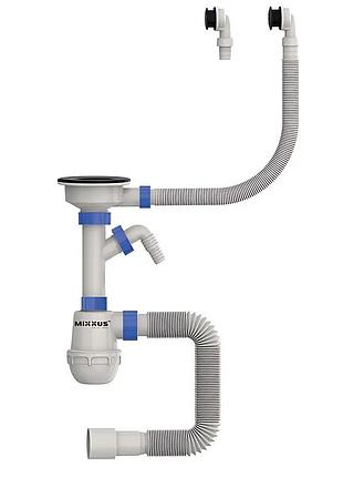 Сифон для кухні mixxus sk-06-bl 3 1/2"x40 з пластиковою сіткою, відведенням для пральної машини, гнучким круг. переливом (mi8196)