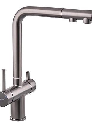 Смеситель кухонный на две воды zerix lux-024 graphite с выдвижной лейкой (нерж. сталь) (zx5557)
