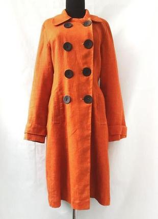 Дизайнерский ярко-оранжевый льняной плащ с большими пуговицами, италия1 фото