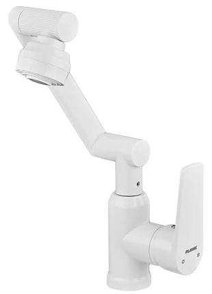 Смеситель для умывальника с регулируемым изливом plamix oscar-001-fx set white (с подведением) (цвет белый) (pm6105)