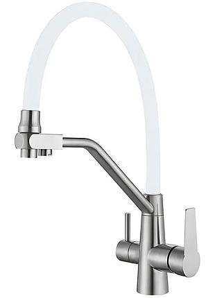 Смеситель для кухни с гибким изливом на две воды mixxus ful-021 refl.white с нерж. стали sus304 (mi7017)
