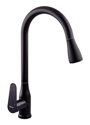 Смеситель для кухни с выдвижной лейкой zerix pul-014 black с нерж. стали sus304 (цвет. черный) (zx5035)