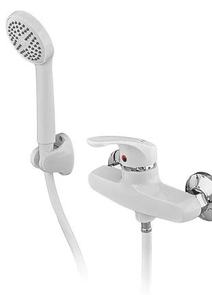 Змішувач для душа plamix fidel-003 set white (з шлангом, лійкою та кронштейном) (pm0730)