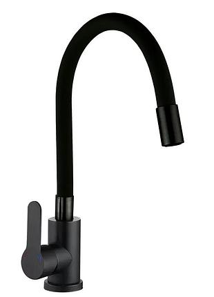 Смеситель кухонный с силиконовым изливом zerix dax-011 black refl.black (нерж. сталь) (zx4820)