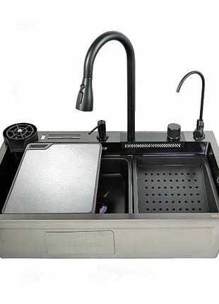 Мойка многофункциональная zerix zh7546-set-07 decor nano-black со встроенным смесителем (zx5683)