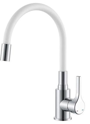 Змішувач для кухні zerix rex-011 chrome refl.white з нерж. сталі (колір хром+силіконовий вилив білий) (zx6129)