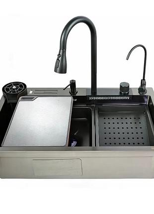 Мойка многофункциональная zerix zh7546-set-06 micro decor graphite со встроенным смесителем с нерж.стали (zm5587)