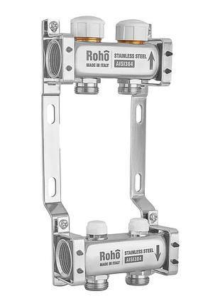Коллектор с термостатическими и запорными клапанами roho r805-02m - 1"x 2 вых. (ro1072)