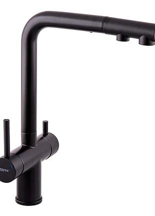 Смеситель кухонный на две воды zerix lux-024 black с выдвижной лейкой (нерж. сталь) (zx5556)