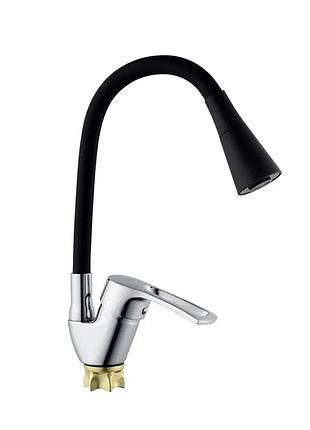 Смеситель для кухни с силиконовым изливом champion yub 011-181 (nut) refl.black (mi6421)