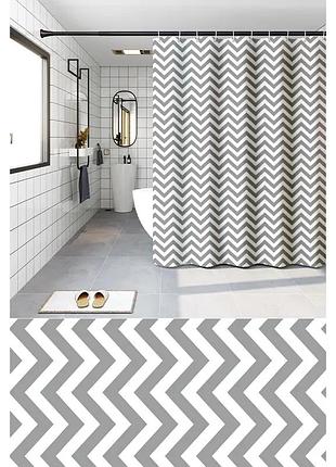 Шторка для ванной zerix scp-016-180x200 из peva (полиэтиленвинилацетата) (узор "зигзаг" бело-черный) (zx6089)