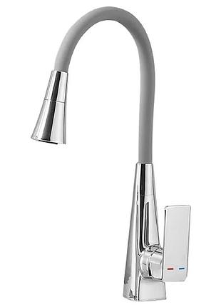 Смеситель для кухни mixxus etna 014-t (nut) refl.grey (колир хром+силионовый излив серый) (mi8420)