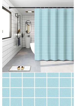 Шторка для ванной zerix scp-023-180x180 из peva (полиэтиленвинилацетата) (узор "клина" голубая) (zx6096)