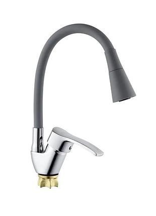 Смеситель для кухни с силиконовым изливом champion yub 011-279 (nut) refl.grey (mi6425)