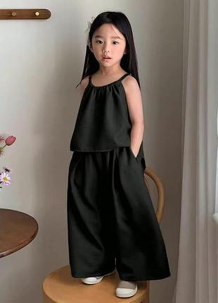 Стильный летний костюм dazy kids, черный костюм, прогулочный костюм, нарядный костюм, топ и брюки