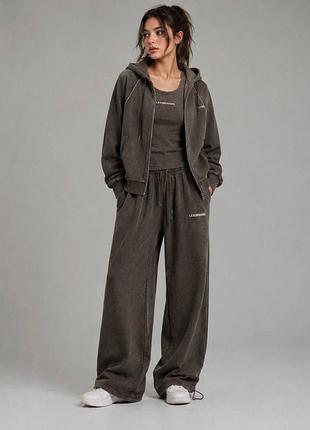 Жіночий спортивний костюм 3 в 1 з худі, майкою та широкими штанами oversize хакіу, 50