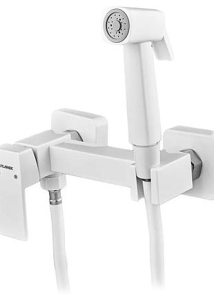Змішувач для гігієнічного душу plamix kubus-222 set white (з шлангом та лійкою) (pm0744)