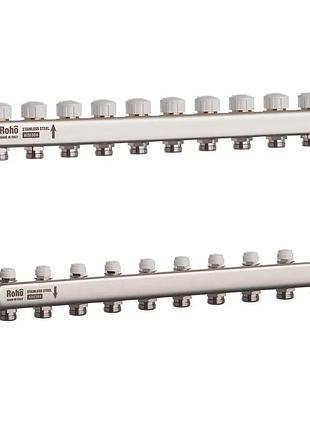 Коллектор с термостатическими и запорными клапанами roho r805-10 - 1"х 10 вых. (ro0064)